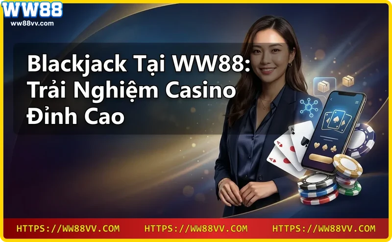 Hình ảnh bàn chơi Blackjack với bài và chip casino