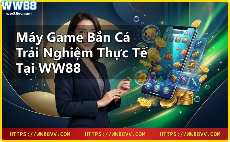 Máy game bắn cá với màn hình sinh động và họa tiết cá đầy màu sắc